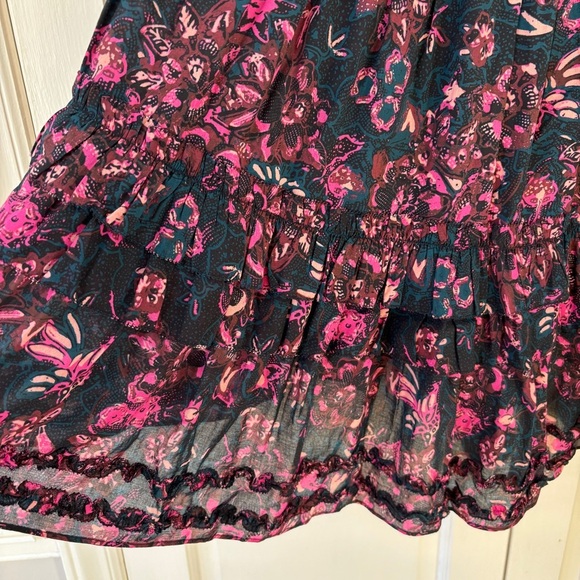 ULLA JOHNSON Amalia Midnight Floral Midi Skirt Tiered Ruffle Pink Navy Size 2‎ - Picture 5 of 17